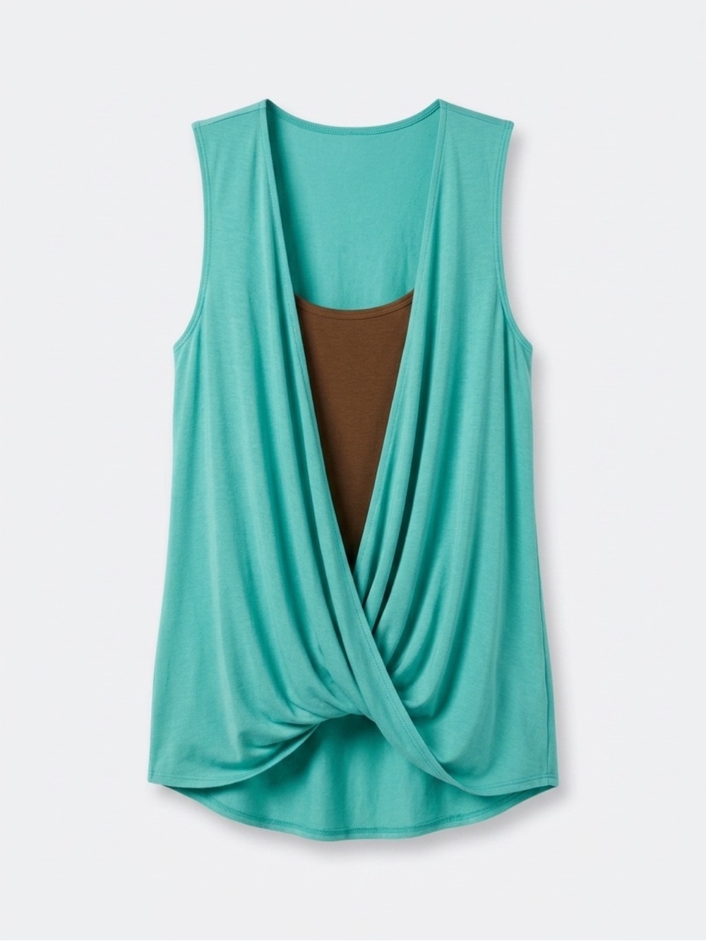 Turquoise Draped Twist-Front Layered Tank Top